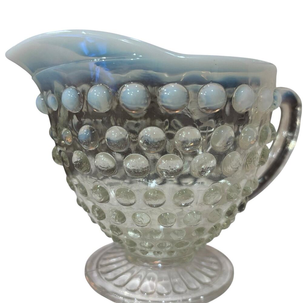 Vintage Anchor Hocking  Moonstone Clear Opalescent Hobnail Footed Creamer Glass